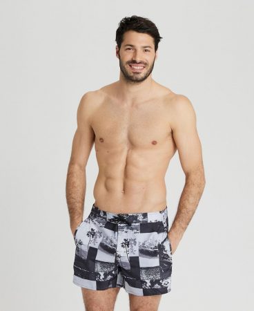 Beachwear | Mens Arena Team Stripe Allover Shorts BLACK MULTI-BLACK MULTI-WHITE