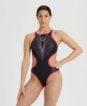 Training Suits | Womens Arena One Swimsuit Logo BLACK-FREAK ROSE